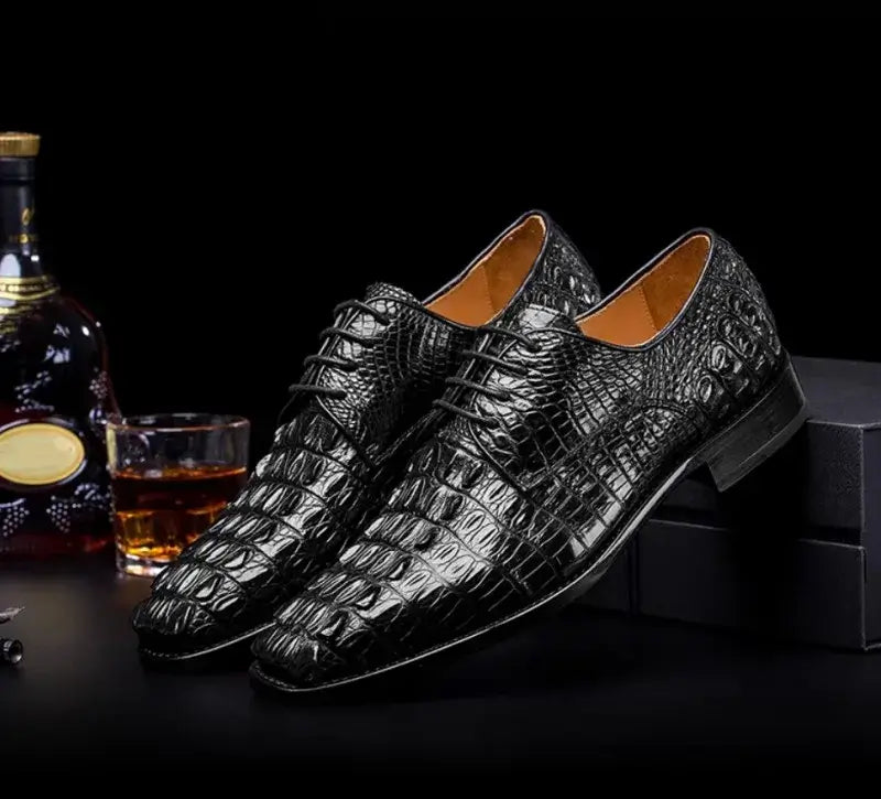 Business Casual Herren Krokodilhaut Echtes Leder Anzugschuhe Spitz Zehen Schnürsenkel Luxus Britischer Stil Herren Derby Schuhe Größe 45