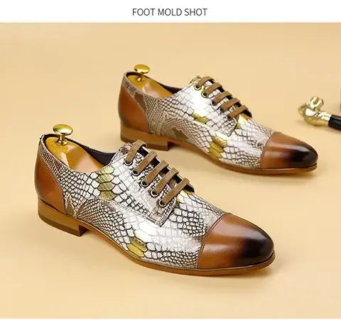 Luxusmarke Echtes Leder Herren Business Schuhe Mode Schlangenmuster Design Schnürschuhe Herren Business Anzug Bräutigam Hochzeitsschuhe