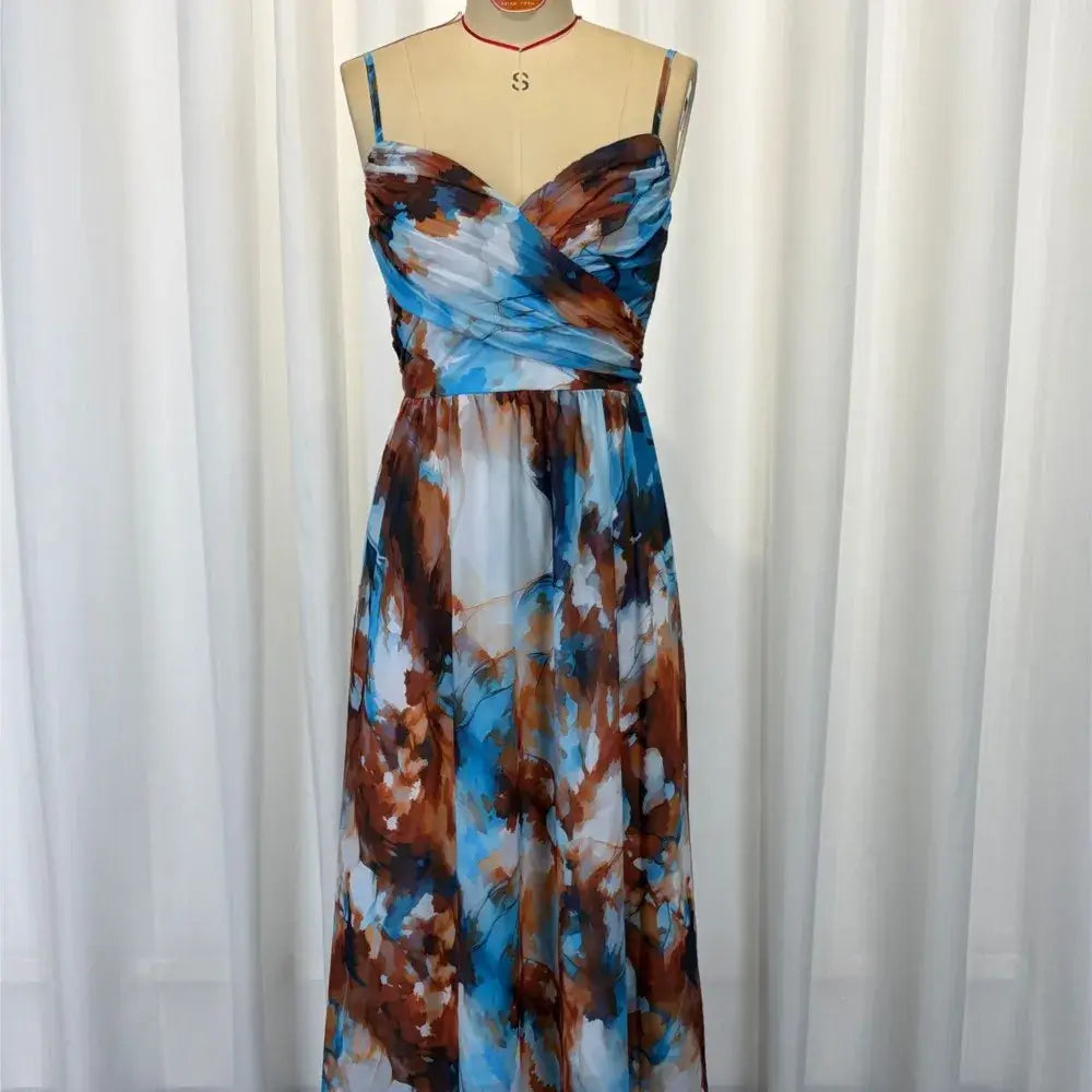 2026 Neue Kleider für Damen Mode Träger Strand Langes Kleid Elegant Bedrucktes Sexy Rückenfreies Vestido Temperament Mode Schlichter Stil