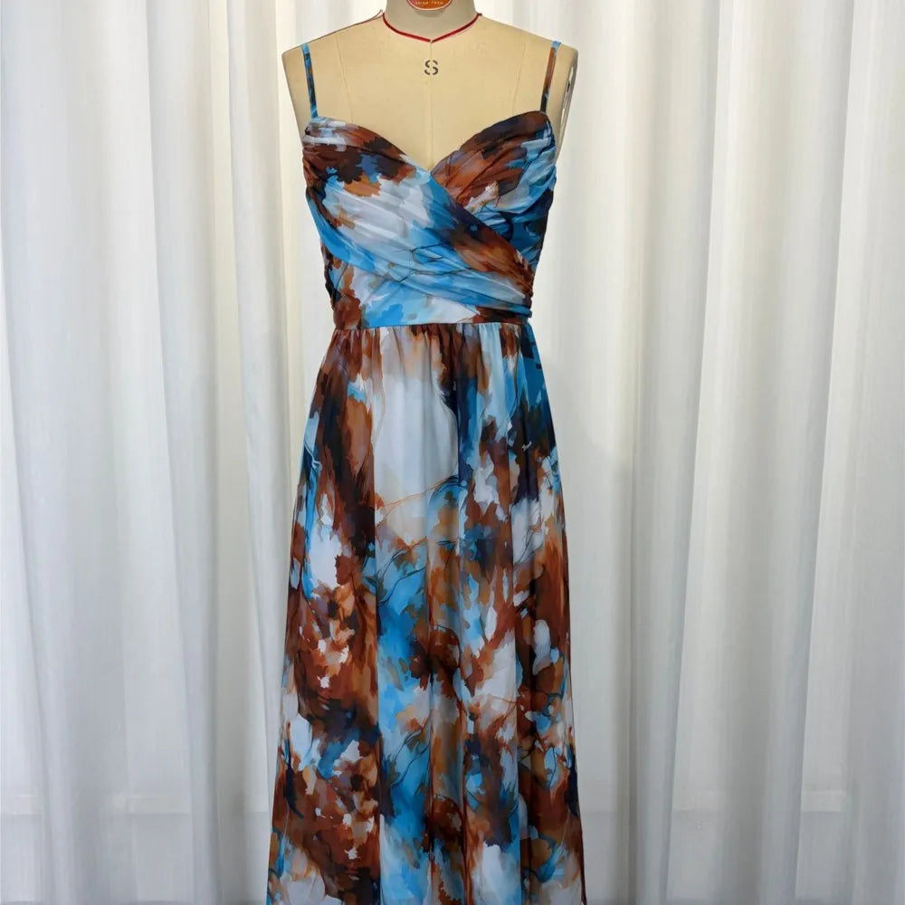 2026 New Dresses For Woman Fashion Strap Beach Long Dress Elegant Printed Sexy Backless Vestido Temperament Fashion Simple Style