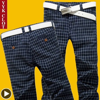 Business Formal Pants Cotton Casual Pants Men  New Classic Style Straight Loose High Waist Plaid Trousers Male Brand Clothes