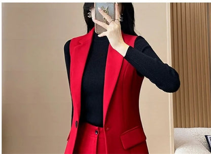 New High-end Female Professional Suit Fashion Elegant Lady Sleeveless Vests Spring Autumn Women's Blazer Vest