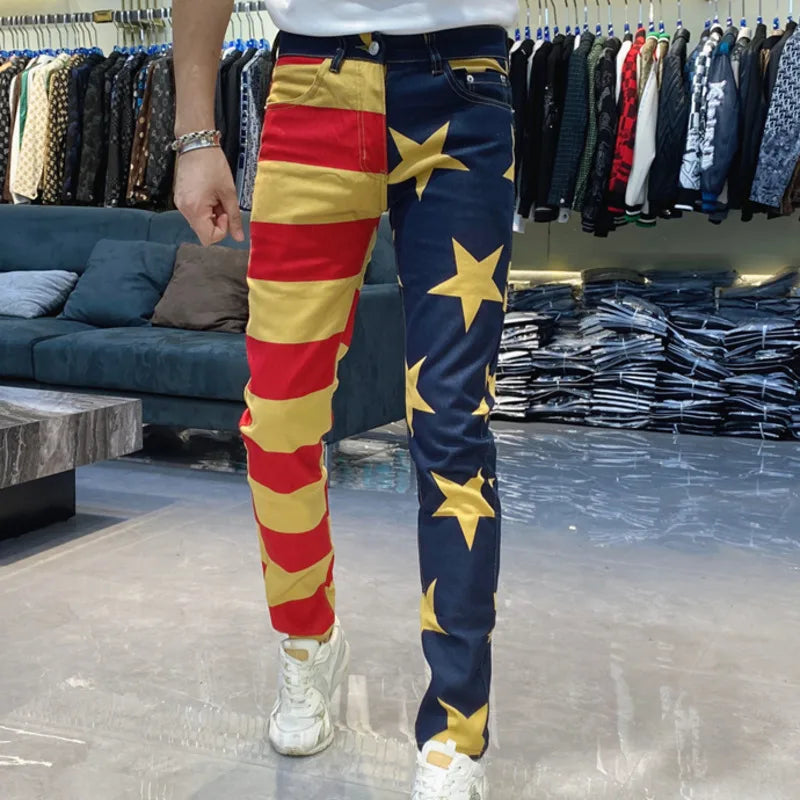 2023 High Street Autumn and Winter Jean Men Streetwear Party Casual Trousers Skinny Slim Jeans Fashion Personalized Printed Jean