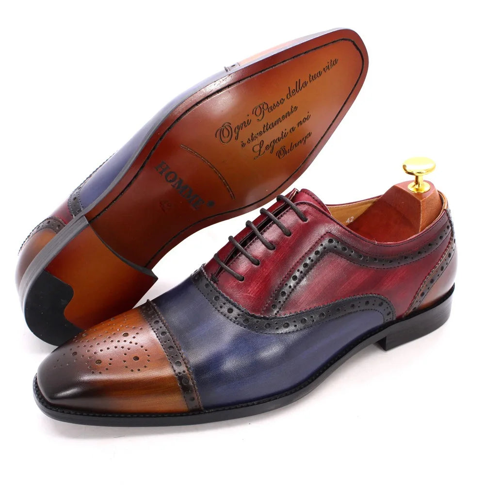 Herren dreifarbige Oxford-Schuhe Britische Leder-Abendschuhe Mode Chelsea High-End Herren handgefertigte Lederschuhe Zapatillas Hombre