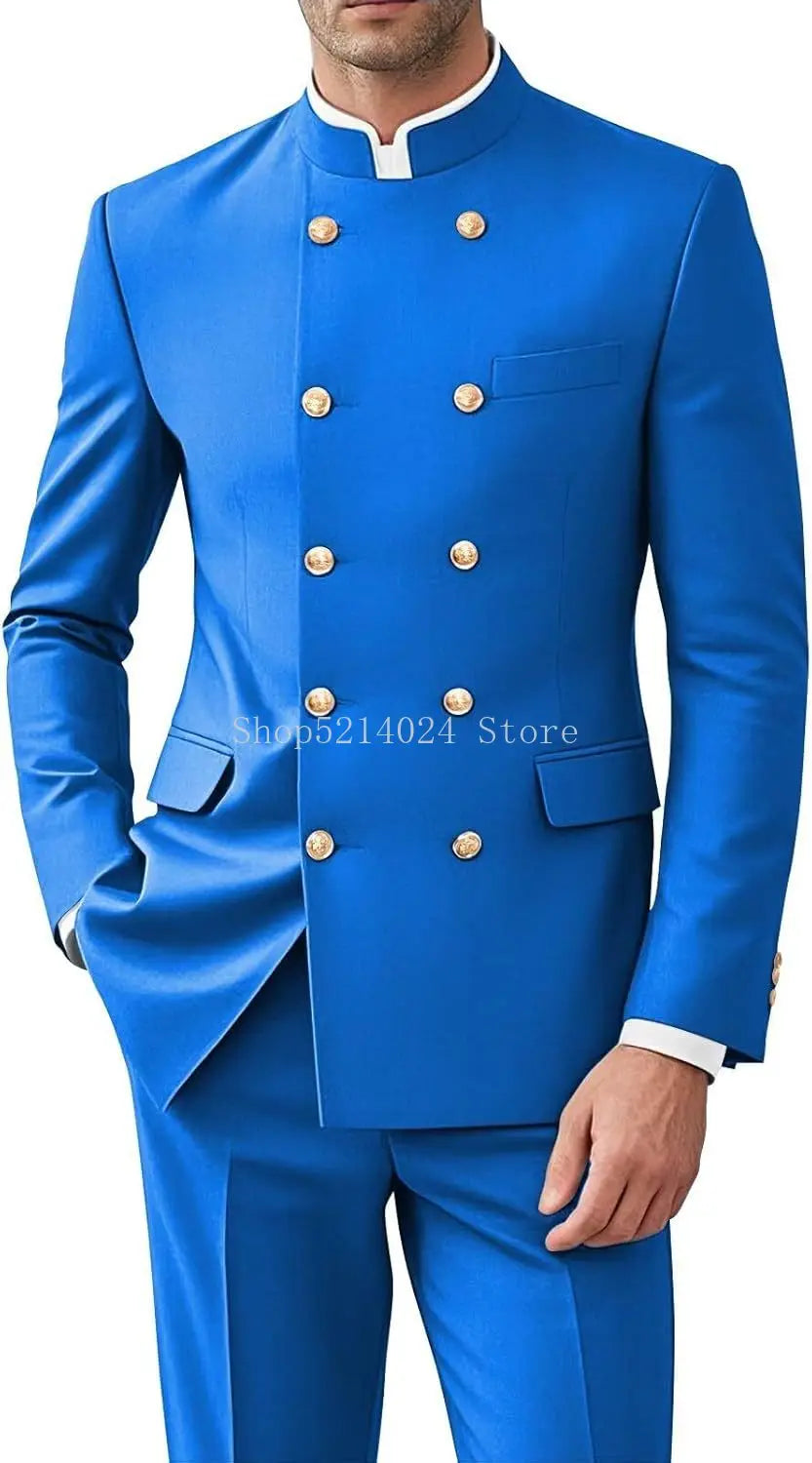Men 2 Pieces  Suit   Suits for Men Gold Button Jacket Pant Set Traditional Wedding