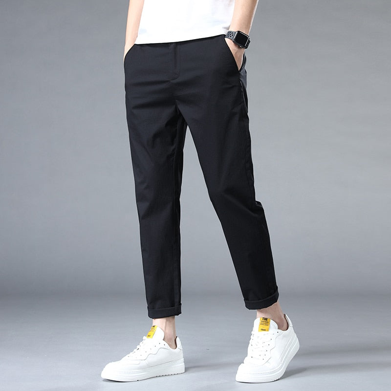 Summer Ankle-Length Casual Pants Men Thin Classic Style Fashion Slim Straight Cotton Brand Clothing Solid Color Trousers Male