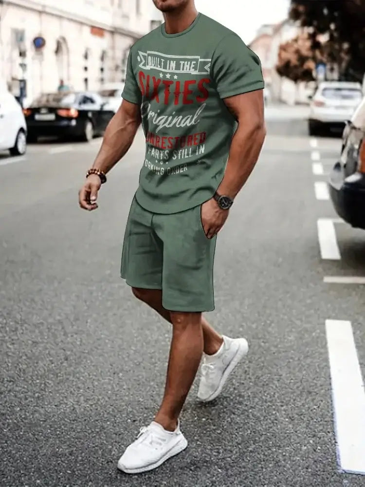 Herren Sommer Kurzarm-Set Hip-Hop Cartoon Bären-Print Kurzarm-Oberteil Shorts Lässiger Zweiteiler Outdoor Urban Street Fashion