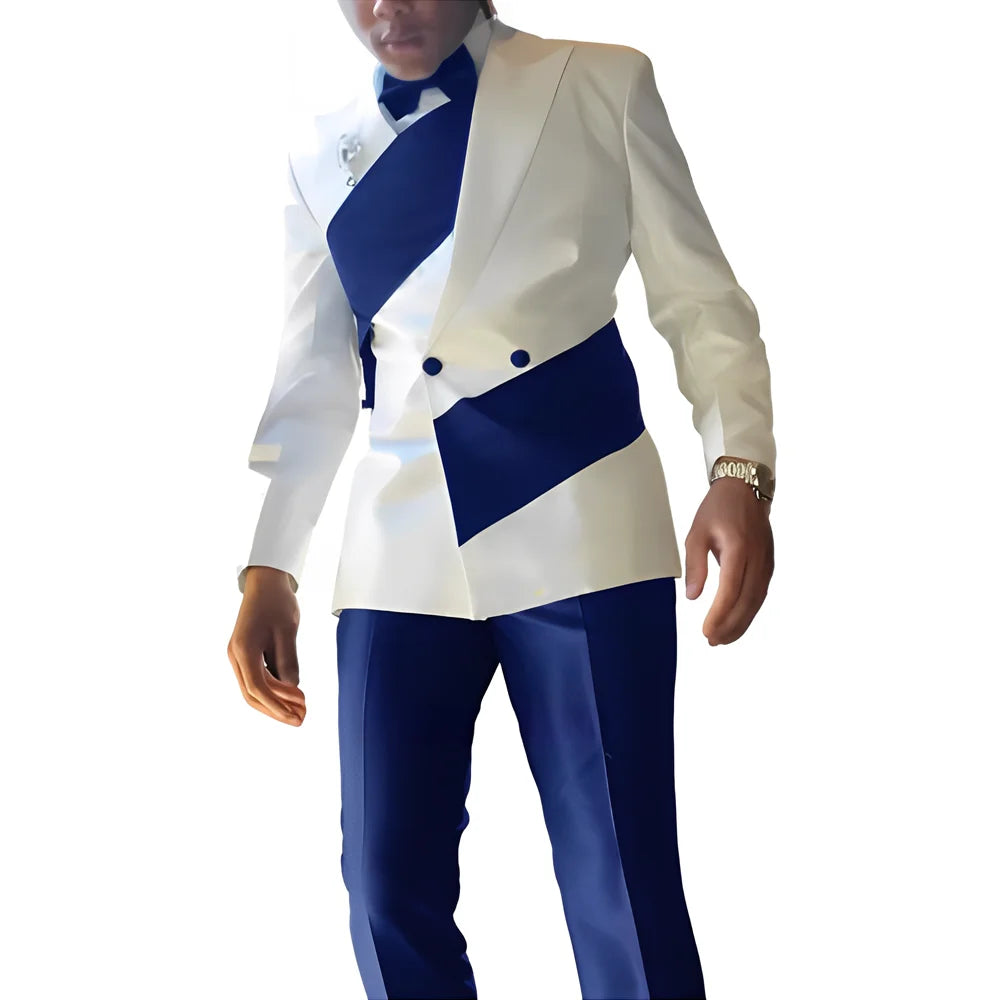 Elegant Men's Suit 2-piece Wedding Tuxedo Groom Slim Fit Suit Colorblock Jacket Pants XS-5XL For Men Blazer
