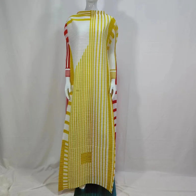 ANLAN Miyake Pleated Stripe Dress Fashion Relaxed Party Temperament Maxi Long Dresses 2024 Summer New Elegant Women's Clothing