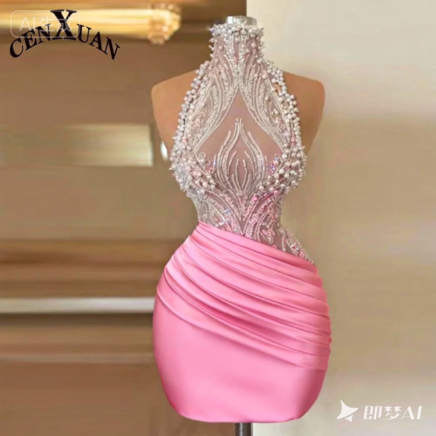 CENXUAN White Mini Prom Dresses Pearl Beaded Strap vestidos de fiesta Elegant Sleeveless Short Customized Evening Dress