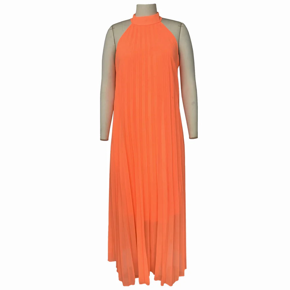 Wmstar Damen Übergröße Langarmkleid Ärmellos Bandage Neckholder Hohl Gesplitzt A-Linie Maxikleider Outfits Großhandel Dropshipping