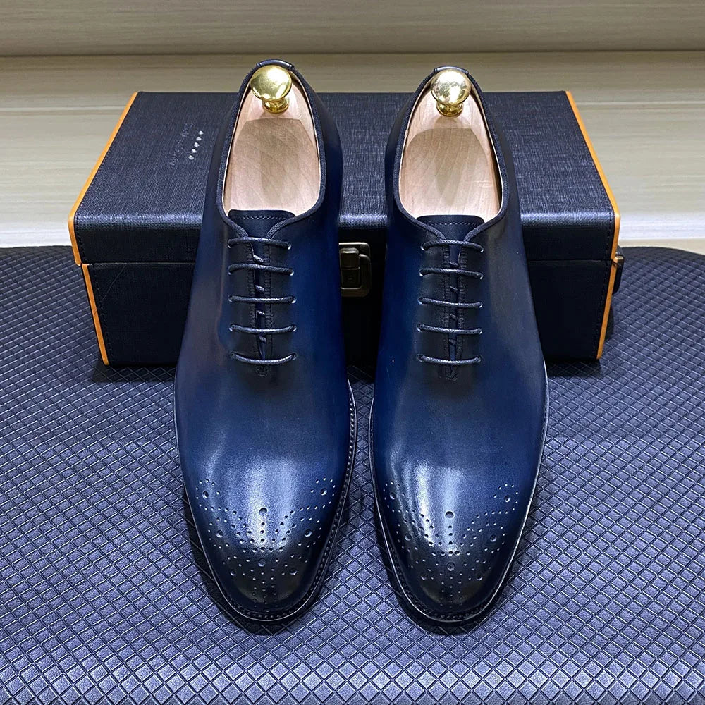 Italienische Herren-Business-Schuhe Echtes Leder Handgefertigt Klassische Whole-Cut Oxford Schnürschuhe für Herren
