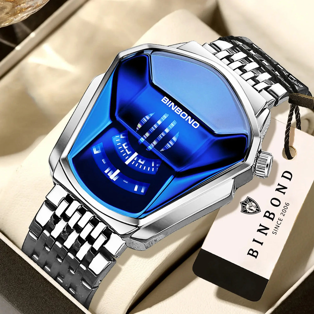 BINBOND Iron Man Face Orginal Brand Quartz Watches For Man Luxury Waterproof Men's Watch Sturdy Reloj Free Ship with blue dial