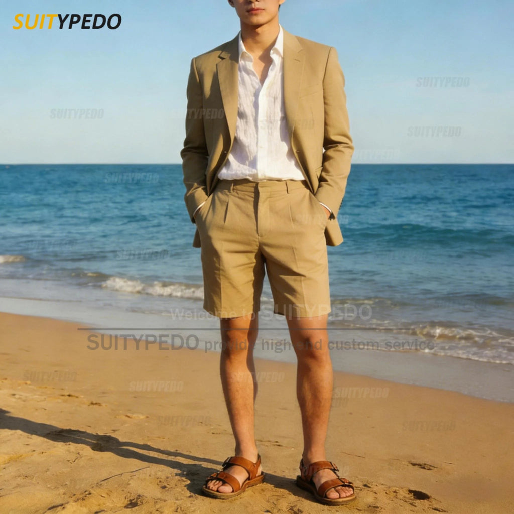 Summer New Design Suit Sets For Men 2 Piecs Blazer And Shorts Fashion Single Breasted Daily Beach Wedding Party Prom Suit Attire