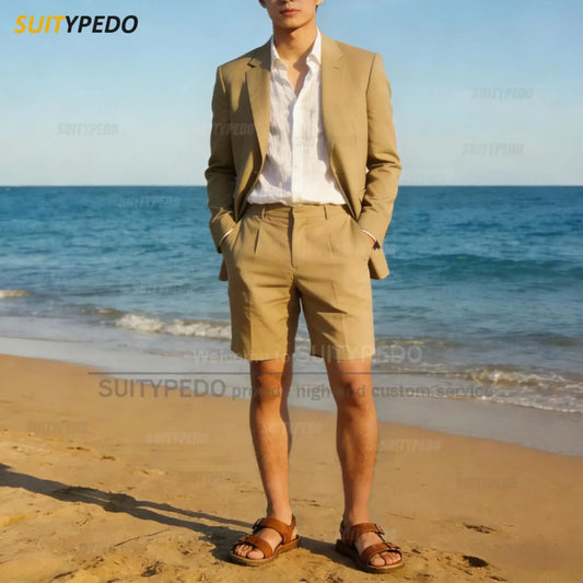 Summer New Design Suit Sets For Men 2 Piecs Blazer And Shorts Fashion Single Breasted Daily Beach Wedding Party Prom Suit Attire