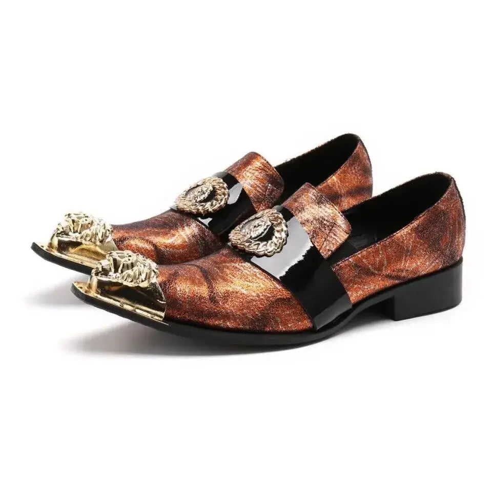 2024 Western Mode Spitz Zehen Metall Abendkleid Schuhe Blau Grau Party Hochzeit Lederschuhe für Herren