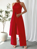 Elegant Casual Solid Color Ladies' Two-Piece Set Strap Design Comfortable Fashionable Women's Outfit Combo