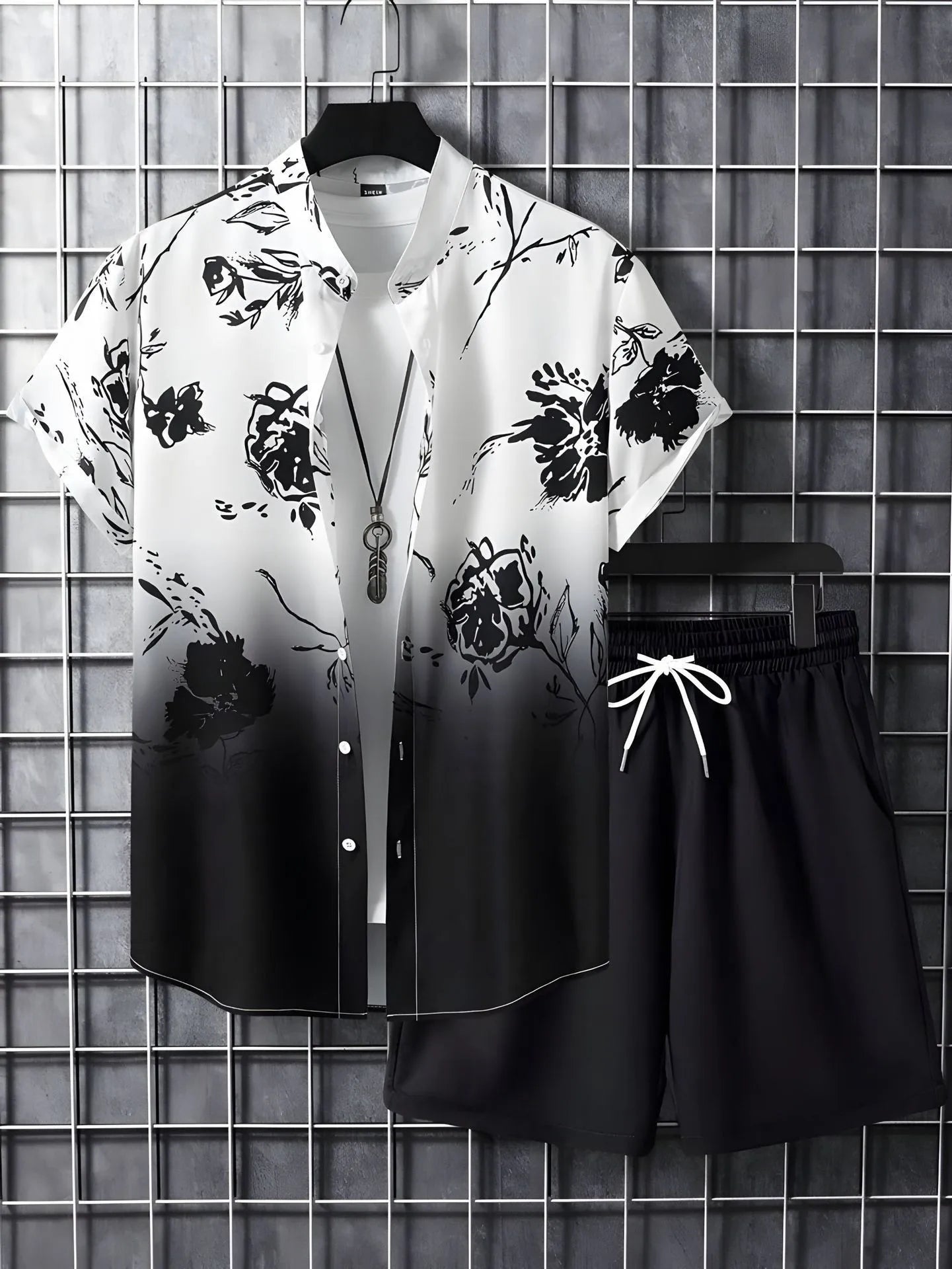 Comfortable Coconut trees leaves color blocking 3D Print shirt +Shorts Two Piece Set Short Sleeve Flip collar shirts half pants