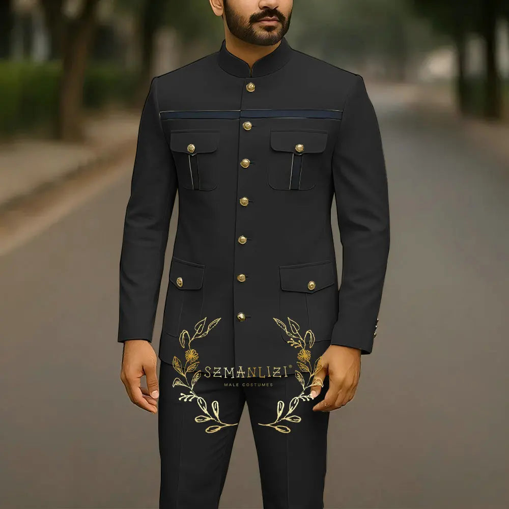 Affrica Style Stand Collar White Single Breasted Jacket Pants Business Men Suit Elegant Groom Wedding Suits Male Party Dress