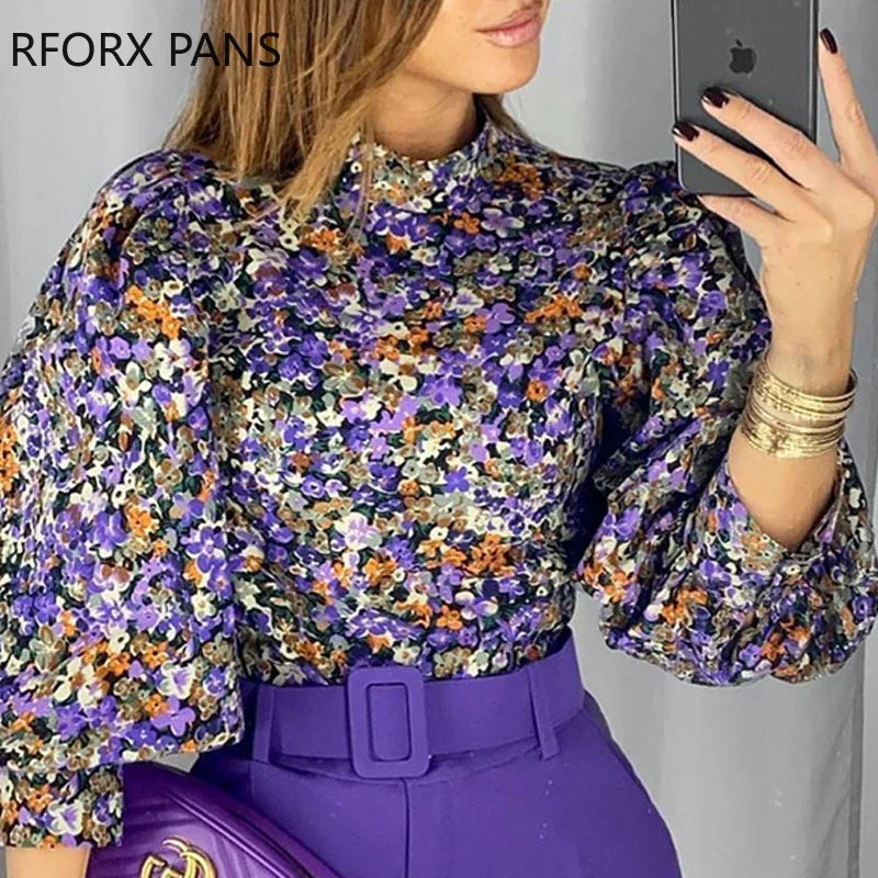 Floral Print Lantern Sleeve Top  Womens Tops and Blouses