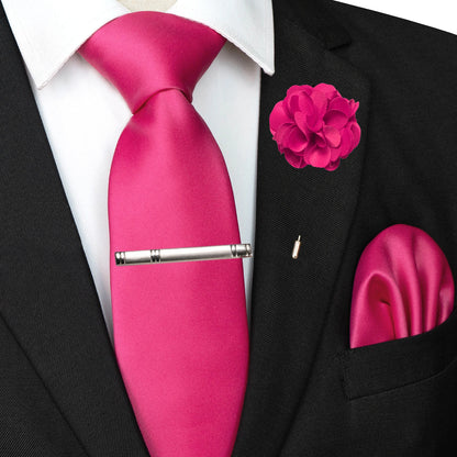 Mens Colors Solid Tie and Lapel Pin Necktie Pocket Square and Tie Clip Sets for Business Casual 4PCS