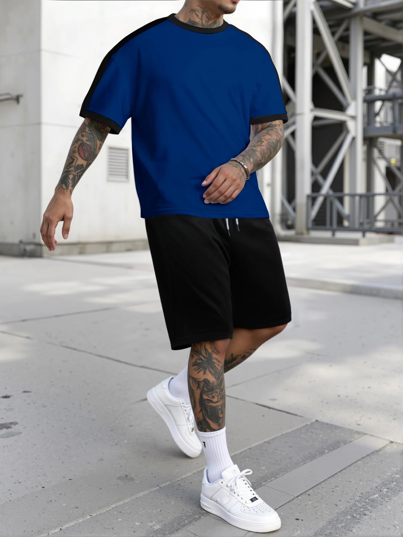 New Harajuku T-Shirt Men's Summer Loose Daily Couple Suit Outdoor Street Short Sleeve Shorts Two Piece Men Summer Suit
