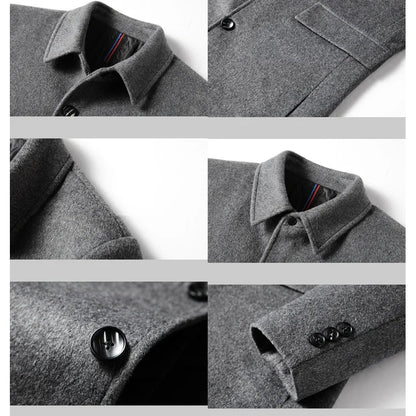 BROWON Brand Winter Coat Men  Autumn Solid Turn-Down Collar Wool Long Jacket for Men New Business Casual Keep Warm Outerwear