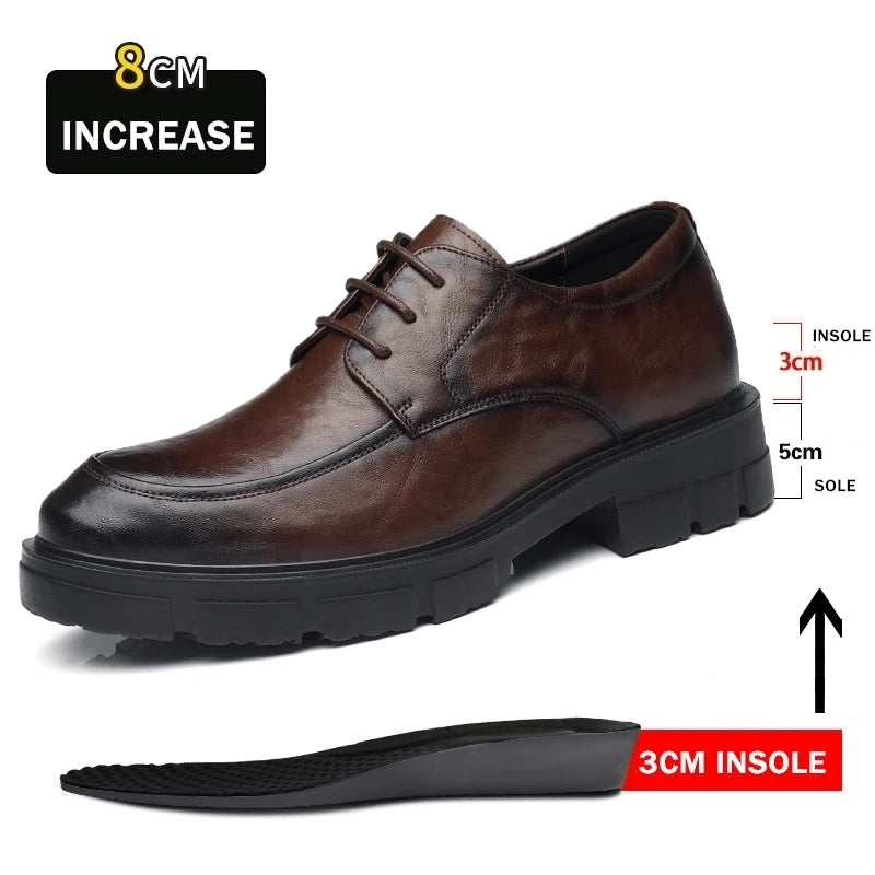 Men Dress Elevator Shoes Platform Breathable Lift Casual Business Luxury Genuine Leather Heightening Shoes 5/8/10CM Taller Male