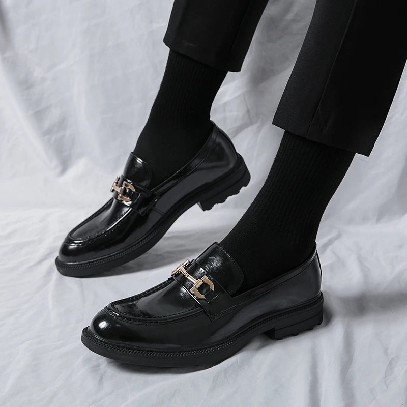 Fashion Korea Style Men's Leather Loafers Luxury Business Summer Shoes Student Shoes Slip-On Black Dinner Moccasin Dress Shoes