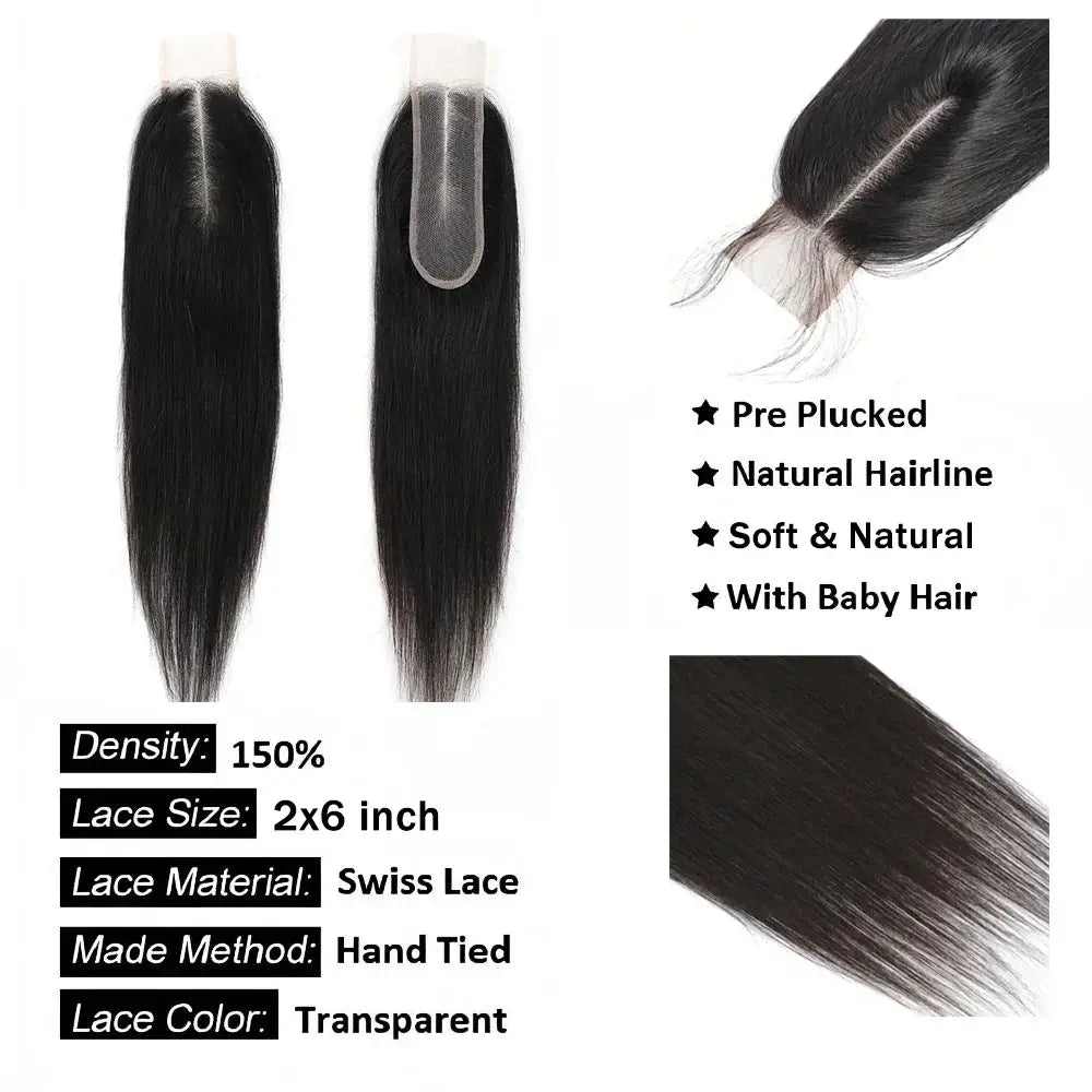 Straight 13x6 Lace Frontal Only 12A Brazilian Virgin Human Hair 2x6 Lace Closure 4x4 5x5 Transparent Swiss Lace Closure, features pre plucked and natural hairline.