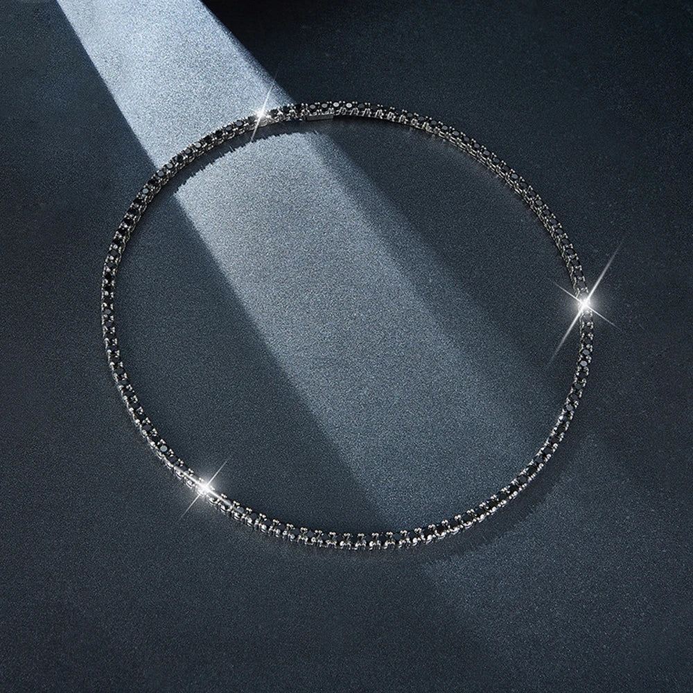 GRA Certified 4mm 5mm 6.5mm Black Diamond Moissanite Tennis Necklace Bracelet 925 Sterling Silver Jewelry Sets for Women Men