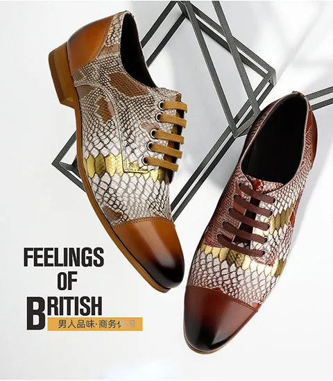 Luxusmarke Echtes Leder Herren Business Schuhe Mode Schlangenmuster Design Schnürschuhe Herren Business Anzug Bräutigam Hochzeitsschuhe