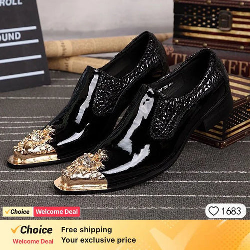 2024 Western Fashion Pointed Metal Toe Dress Shoes Blue Grey Party Wedding Leather Shoes for Men