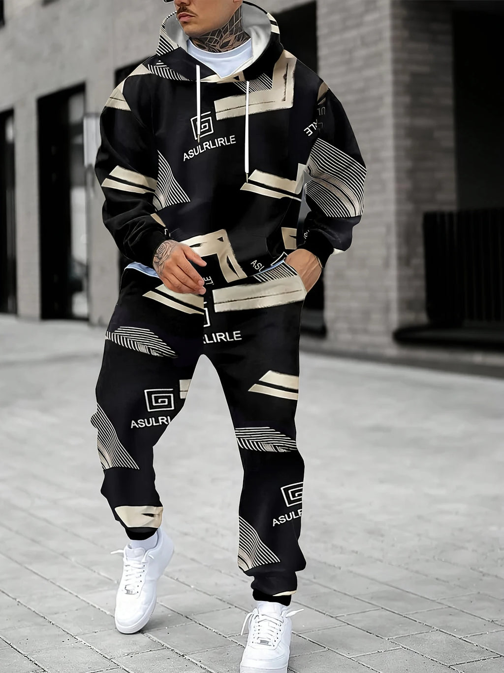 The new men's hoodie set for Spring and Autumn 2025 features a casual fashionable soft and comfortable 3D pattern print