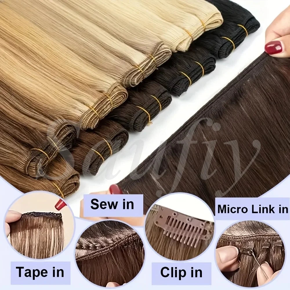 Highlights Brown Hair Weft Extensions Human Hair Weaves Bundles Sewing In Weft Extensions Natural Black Blonde Brown Double Drawn Human Hair Weft for Women 50g/Pack