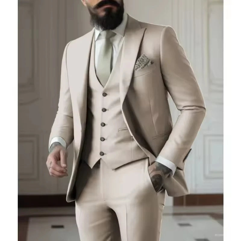 Sage Green Men's Slim Fit 3 Piece Suits (Jacket+Vest+Pant) Wedding Groom Tuxedos Prom Formal Male Party Blazers