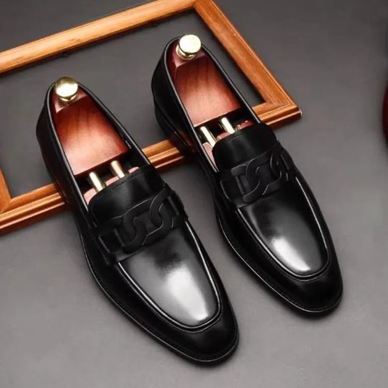 Hochwertige Metallschnalle Lederschuhe Für Herren Luxuriöse Slip-on Echtes Leder Business Formelle Schuhe Bräutigam Hochzeitsschuhe