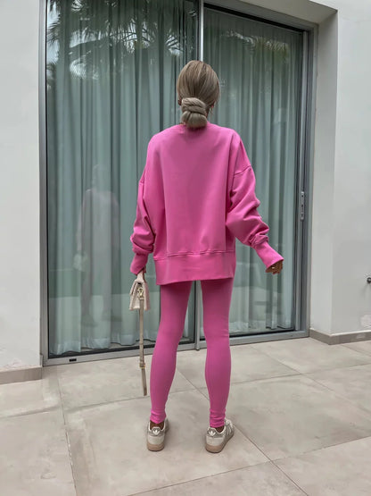 Spring summer  new Shirt  casual loose-fitting sweater tight pants 2 piece suit sets for women 2 pieces trousers sets