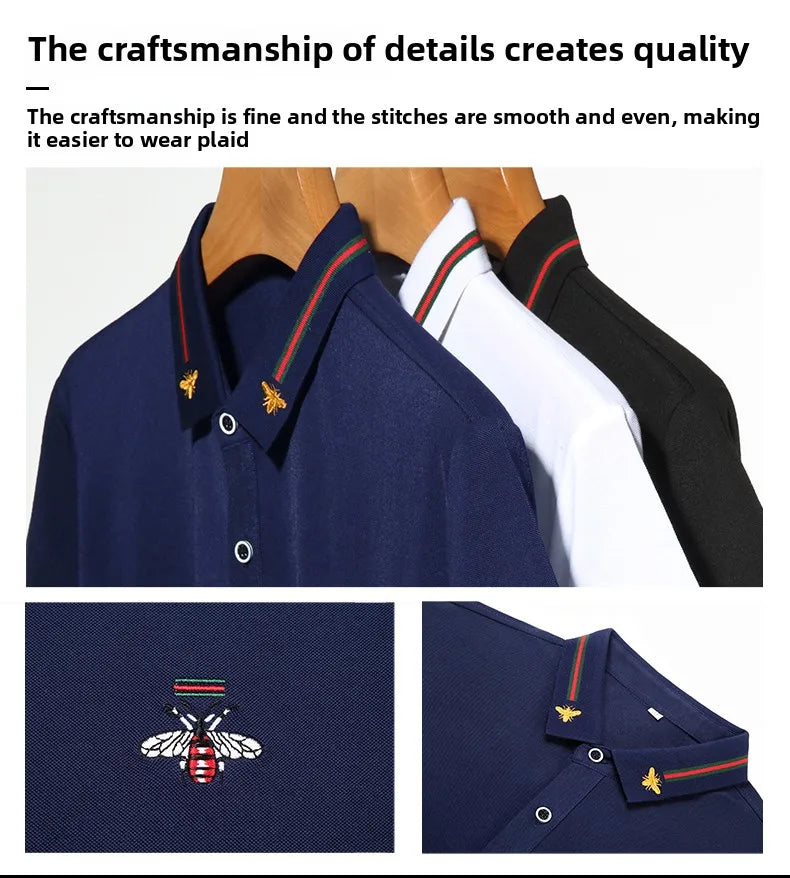 Design Brand Quality Men's Polo Shirt Lapel Bee Embroid Short Sleeved New Summer T-Shirt Business Classic Fashion Trend Menswear