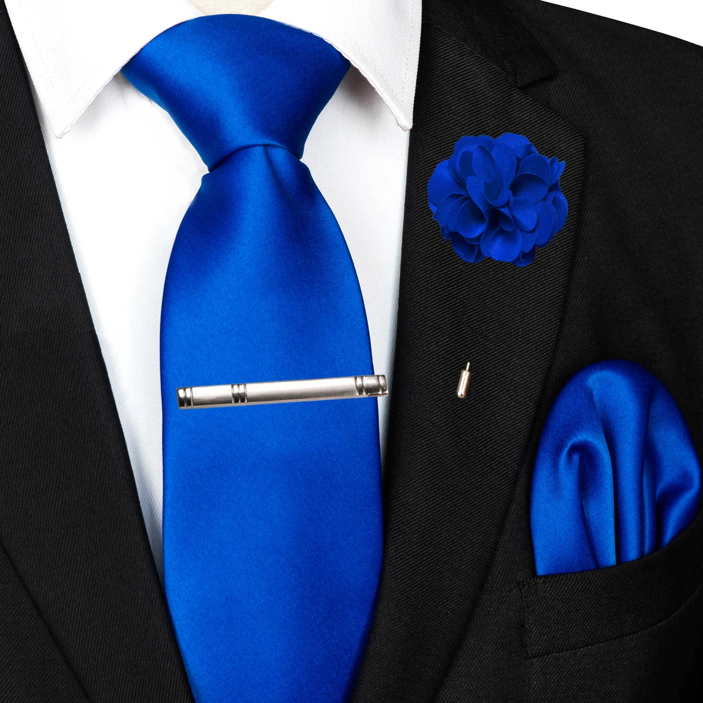 Mens Colors Solid Tie and Lapel Pin Necktie Pocket Square and Tie Clip Sets for Business Casual 4PCS