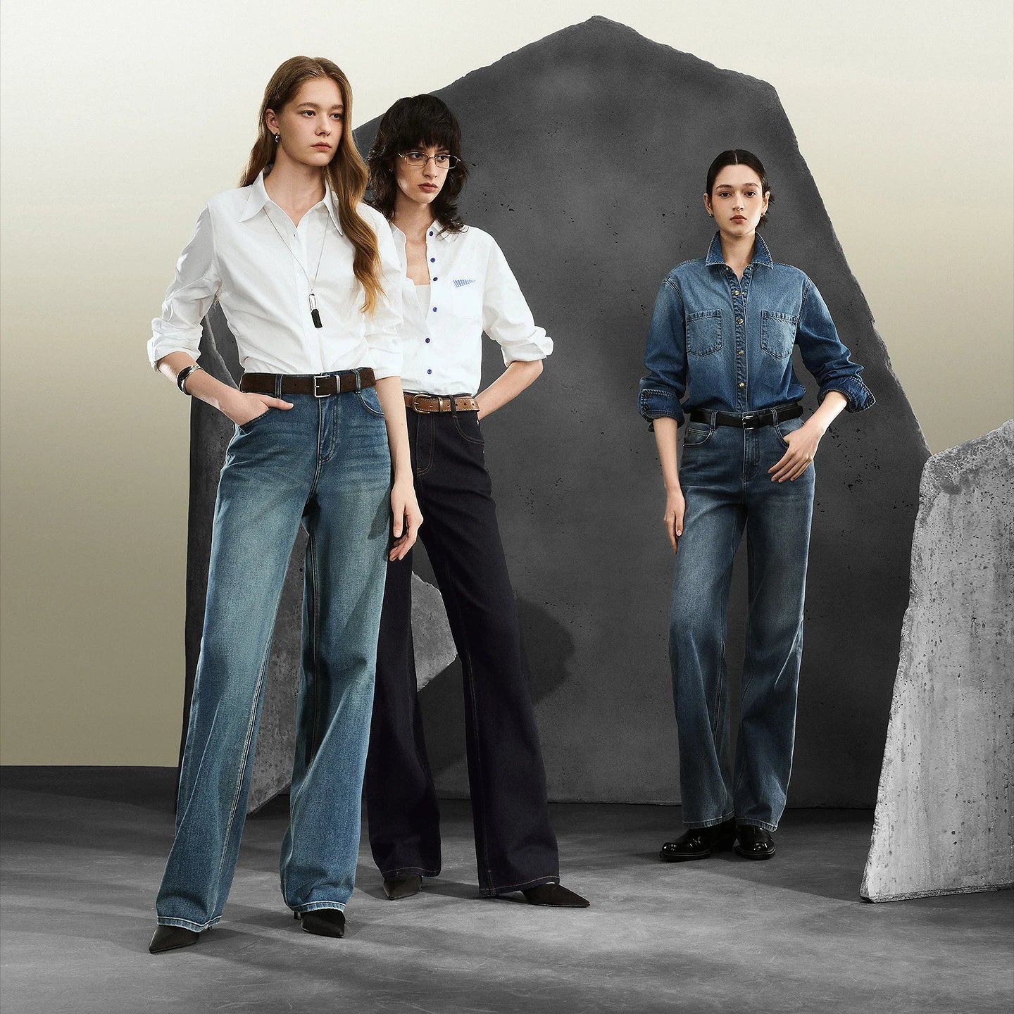 TOYOUTH Women Denim Jeans  Autumn New Lycra Stretch Straight Wide Leg Long pants