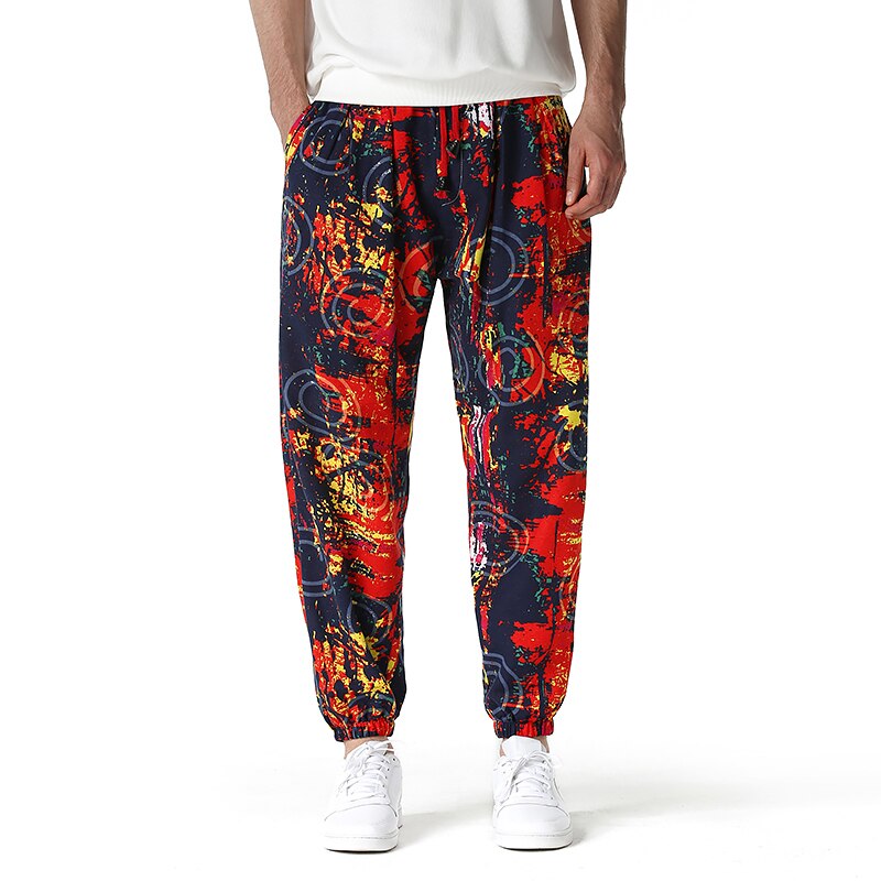 Pantaloni din bumbac, in, pentru bărbați, modă, talie mijlocie, bărbați, casual, hip hop, largi, turism, mărimi mari, îmbrăcăminte de vară, îmbrăcăminte de stradă