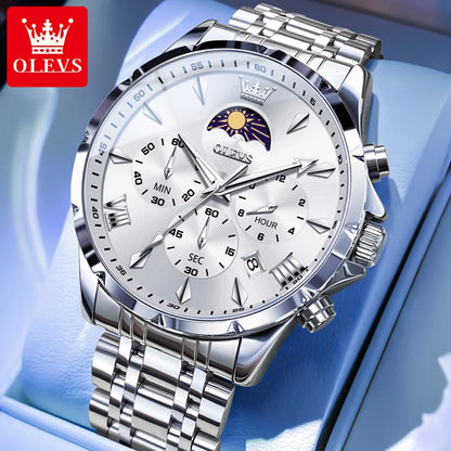 OLEVS 3653 Mans Watch Multifunctional Chronograph Quartz Watch Moon Phase Watches For Man Waterproof High Quality Original Brand