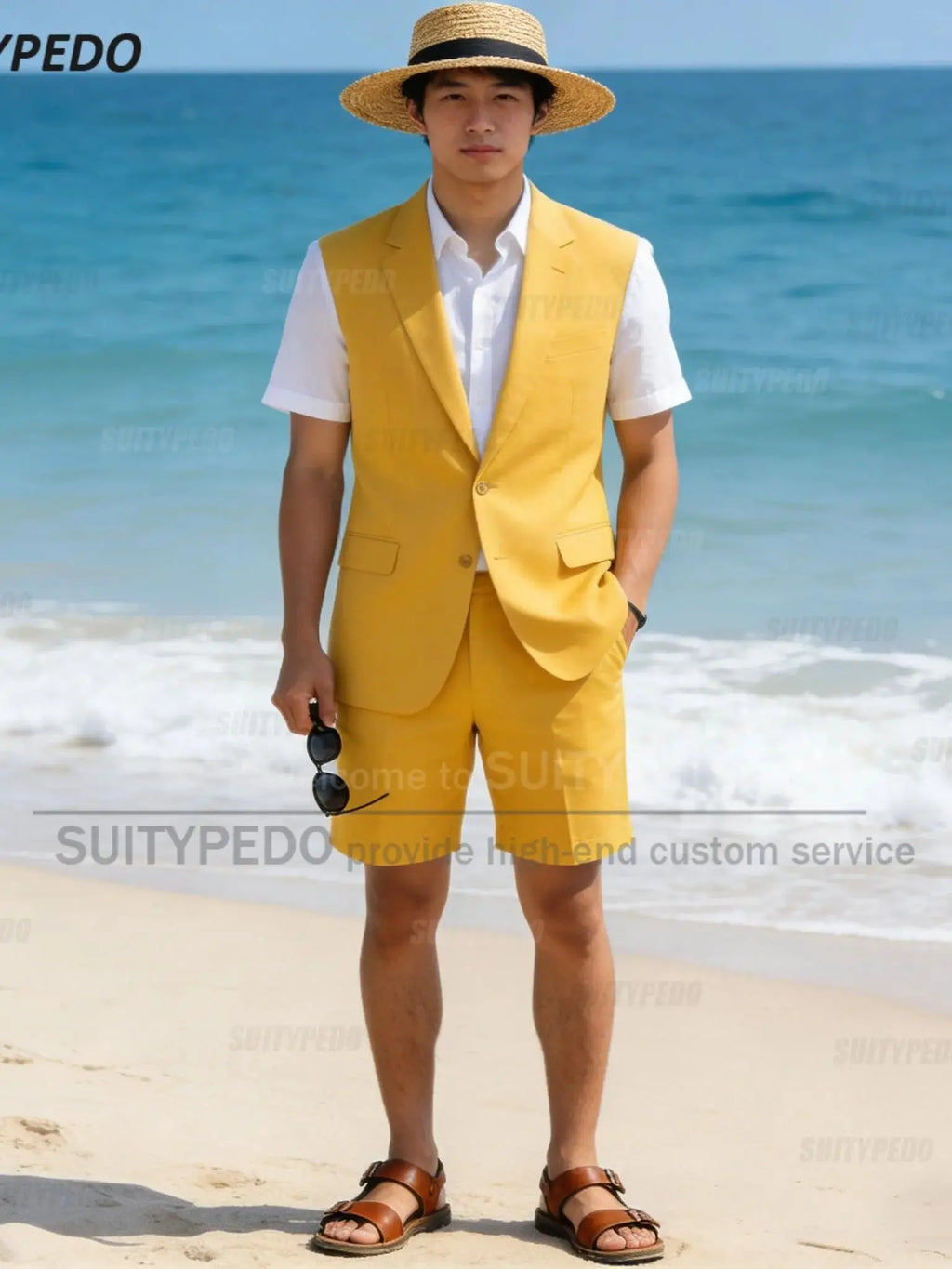 Summer New Design Men Suit Sets 2 Piecs Brief  Sleeveless Blaze And  Shorts Single Breasted Daily Beach Wedding Party Prom Suit