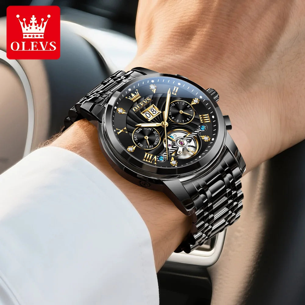 OLEVS Classic Men's Watches Tourbillon Multi-function Full Automatic Men Watch High end Male Wristwatches Mechanical Watch 9910