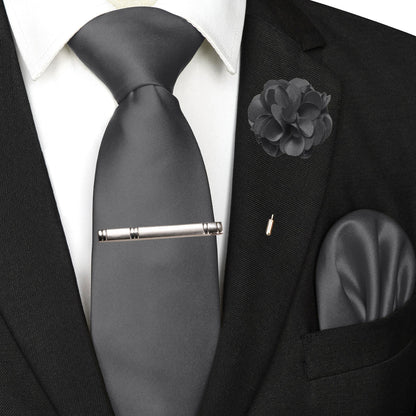 Mens Colors Solid Tie and Lapel Pin Necktie Pocket Square and Tie Clip Sets for Business Casual 4PCS