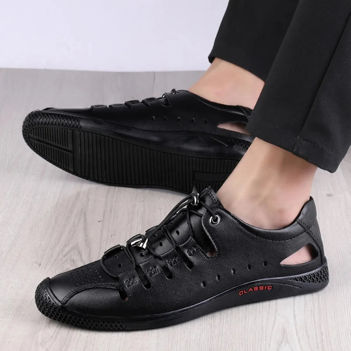 Genuine Leather Summer White Lace Up Hollow Sandals Roman Style Designer Shoes Luxury Brand Breathable Beach Men Shoes Mocassins