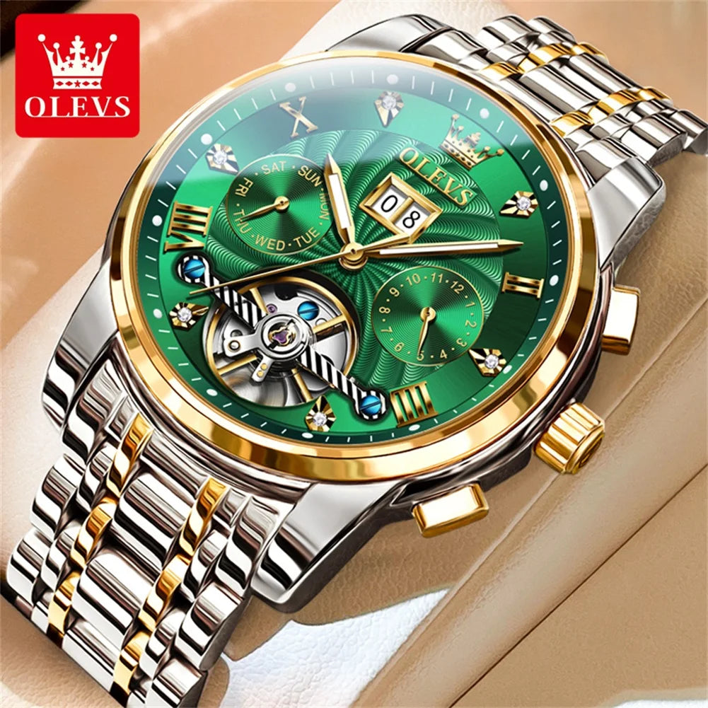 OLEVS Klassische Herrenuhren Tourbillon Multifunktions-Vollautomatik-Herrenuhr Hochwertige Armbanduhren für Herren