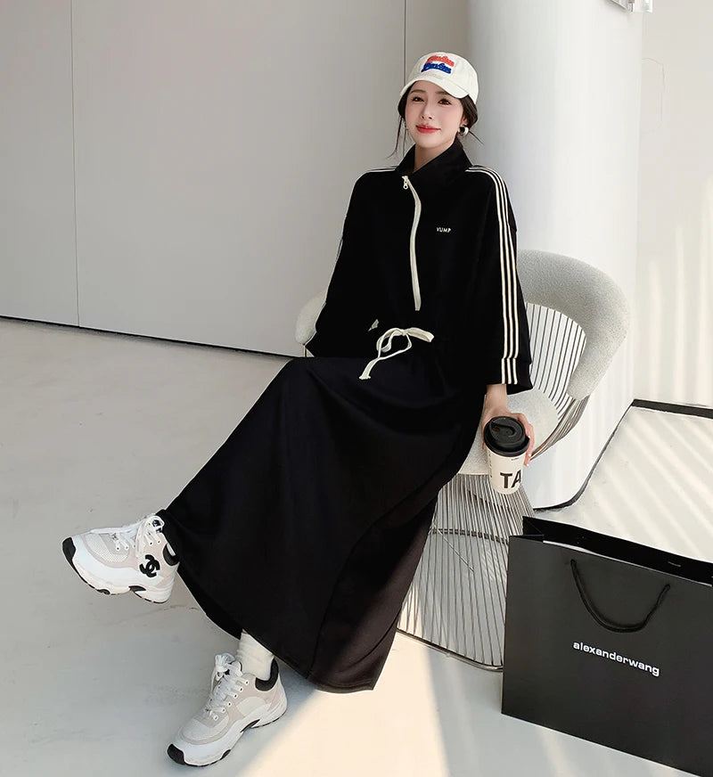 NYFS 2024 Autumn New Korea Woman Dress Vestidos Robe Elbise Loose Plus Size Letter Print Long Sleeve Long Dress