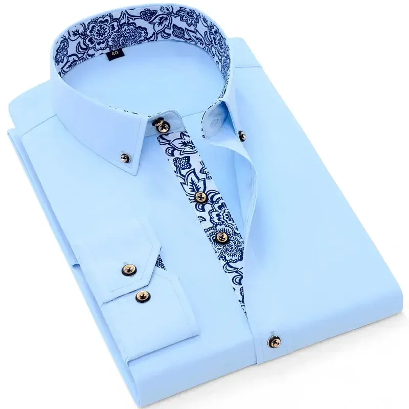 Men's Cotton Shirt Formal Business Collar Dress Shirts Long sleeve Spring Autumn Casual Wear Slim Fit Social Black Blue White